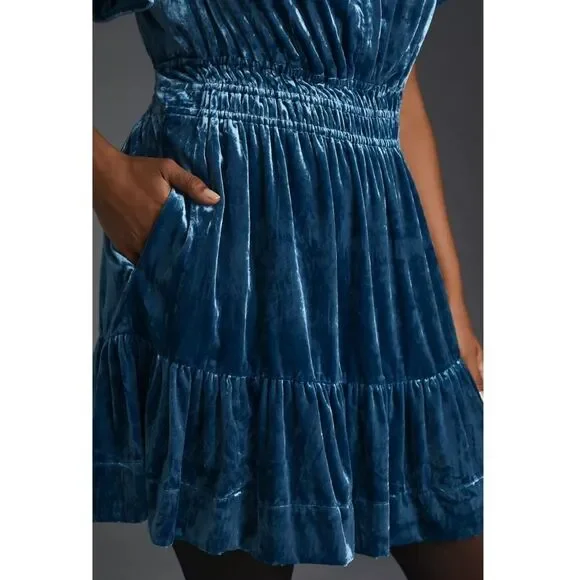 Anthropologie The Somerset Mini Dress: Velvet Edition in Blue Size XXS NWT - Picture 16 of 16